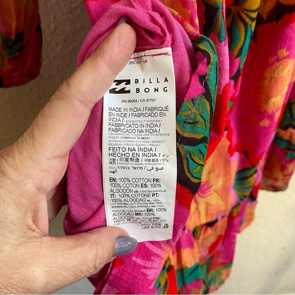 Billabong Heaven Sent Floral Long Sleeve Open Back Mini Dress SZ M - Picture 10 of 11